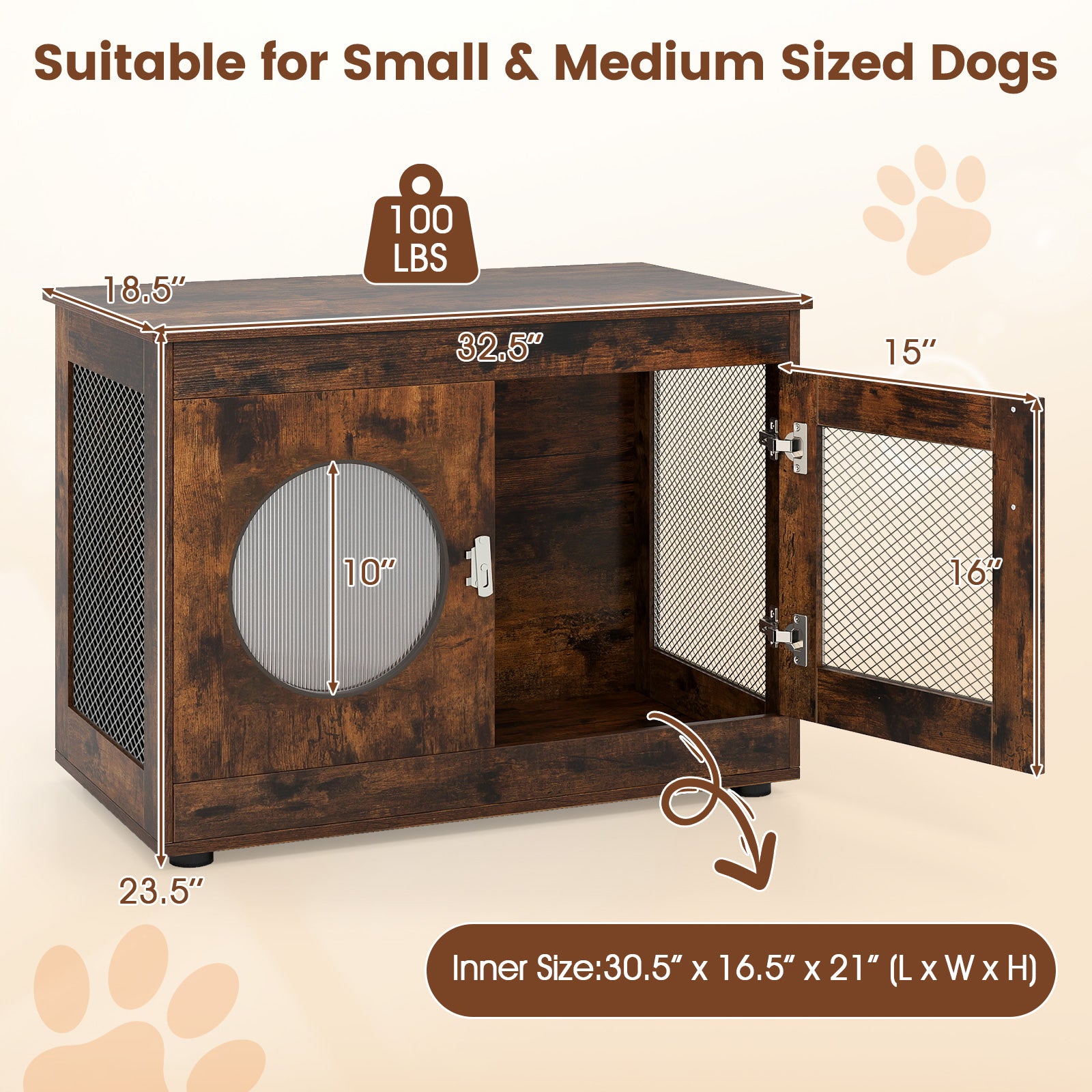 Furniture Style Dog Crate for Small and Medium Dogs with Translucent Window and Lockable Door, Rustic Brown Cat Houses at Gallery Canada