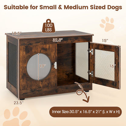 Furniture Style Dog Crate for Small and Medium Dogs with Translucent Window and Lockable Door, Rustic Brown Cat Houses at Gallery Canada