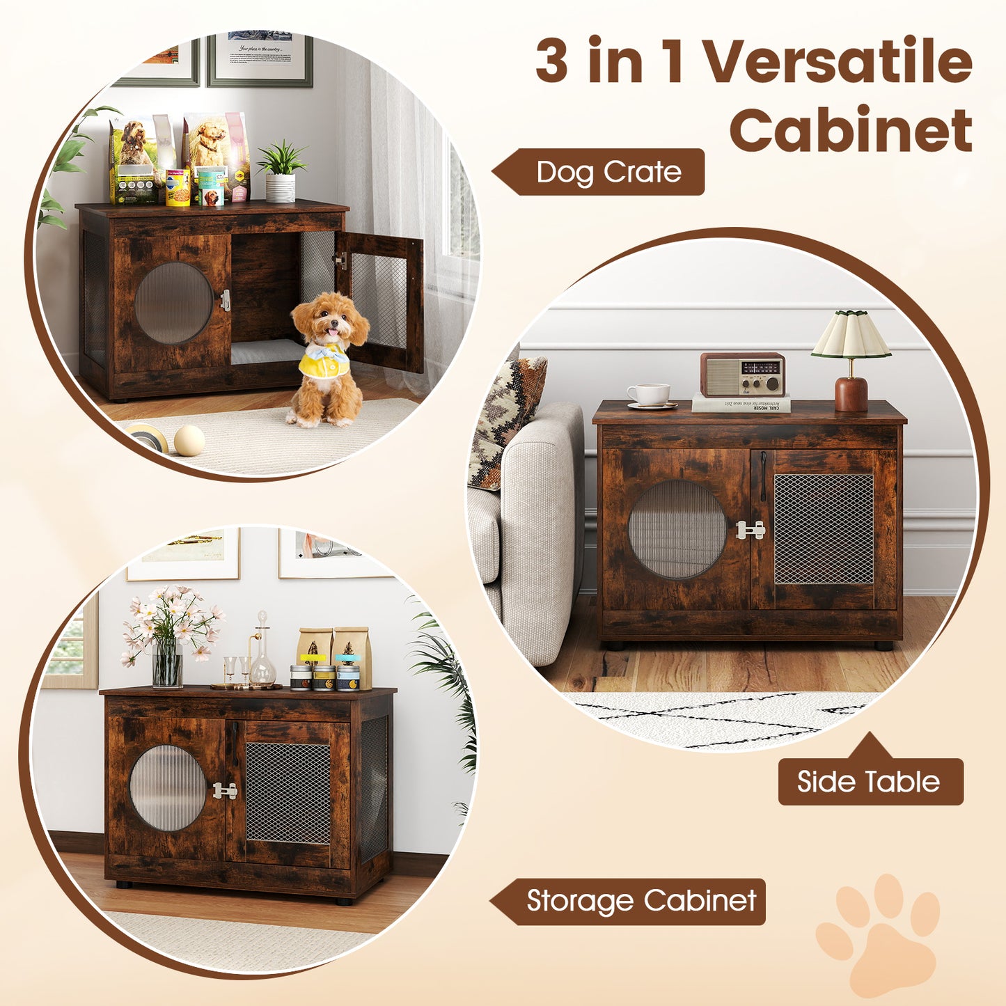 Furniture Style Dog Crate for Small and Medium Dogs with Translucent Window and Lockable Door, Rustic Brown Cat Houses at Gallery Canada