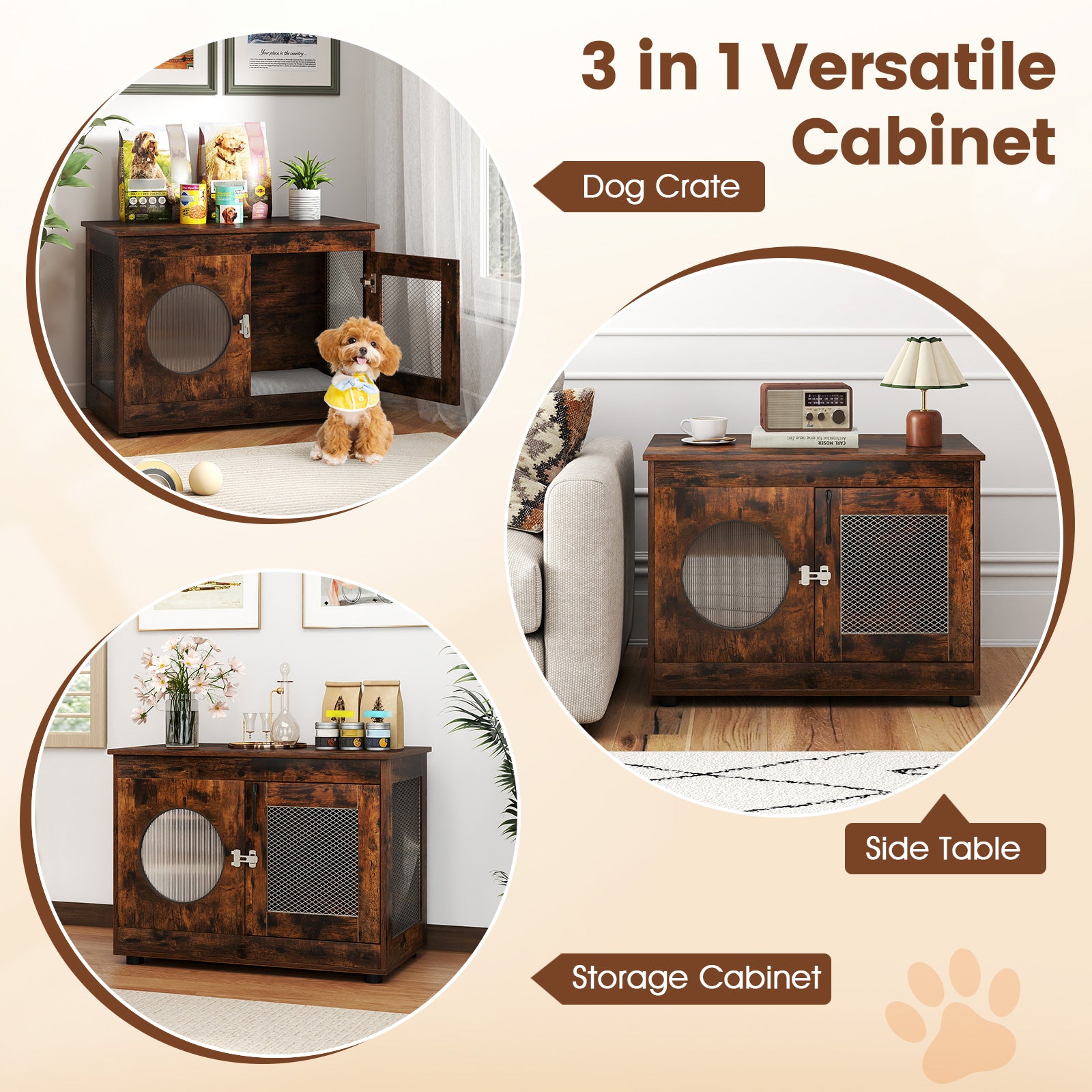 Furniture Style Dog Crate for Small and Medium Dogs with Translucent Window and Lockable Door, Rustic Brown Cat Houses at Gallery Canada