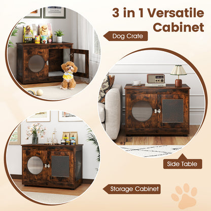 Furniture Style Dog Crate for Small and Medium Dogs with Translucent Window and Lockable Door, Rustic Brown Cat Houses at Gallery Canada