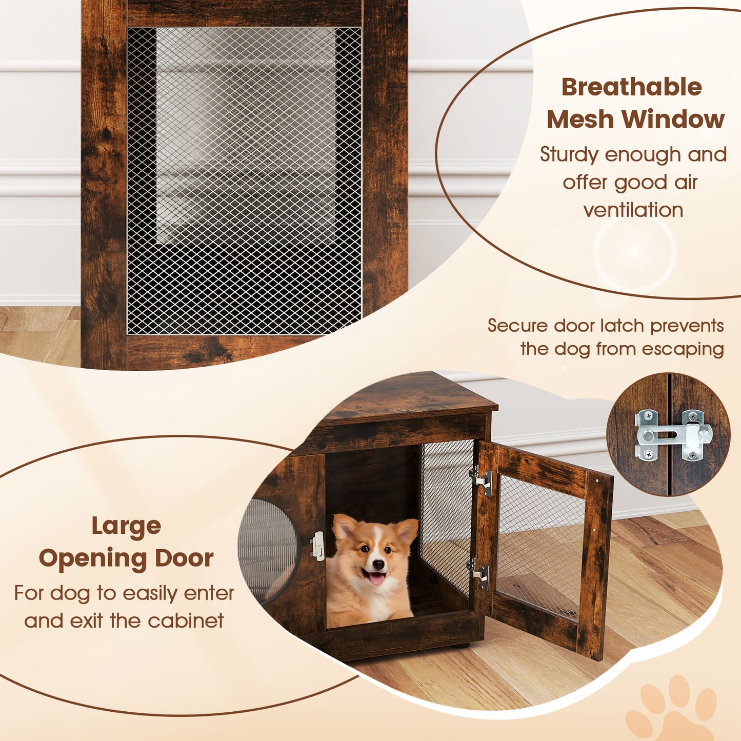 Furniture Style Dog Crate for Small and Medium Dogs with Translucent Window and Lockable Door, Rustic Brown Cat Houses at Gallery Canada