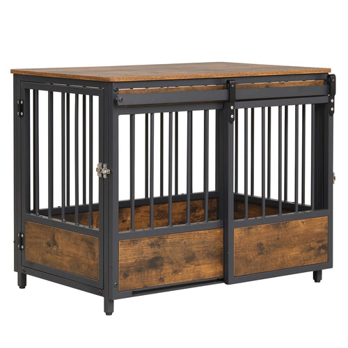 Furniture Dog Crate, 2 Doors, Safety Latch, Dog Mat, Rustic Brown