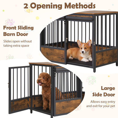 Furniture Dog Crate, 2 Doors, Safety Latch, Dog Mat, Rustic Brown
