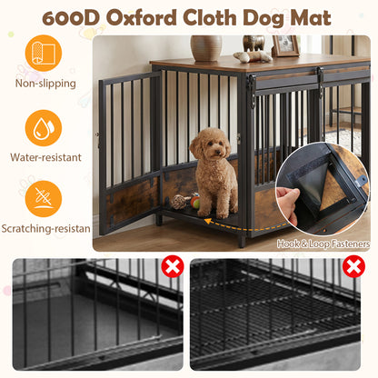 Furniture Dog Crate, 2 Doors, Safety Latch, Dog Mat, Rustic Brown