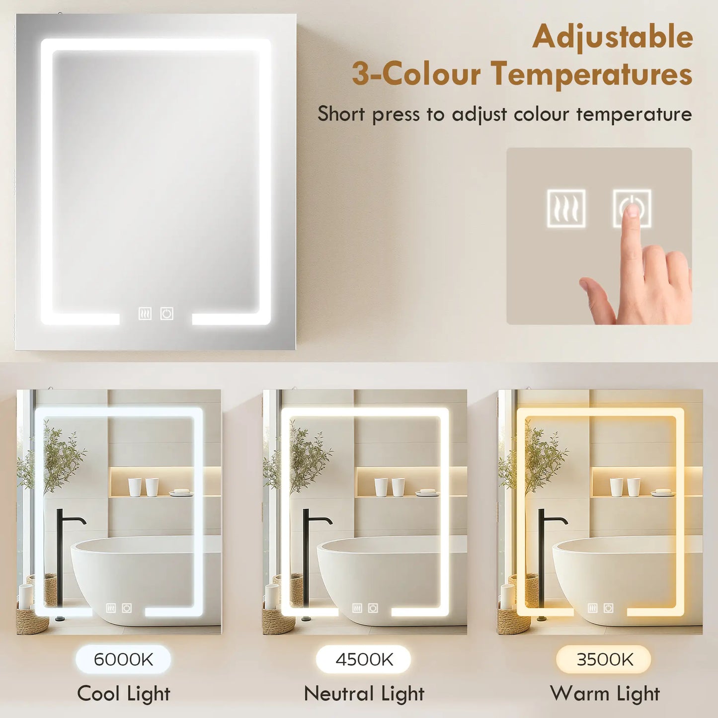 Medicine Cabinet With Lights, Demister Pad, Adjustable Shelves, White Mirror Medicine Cabinets at Gallery Canada