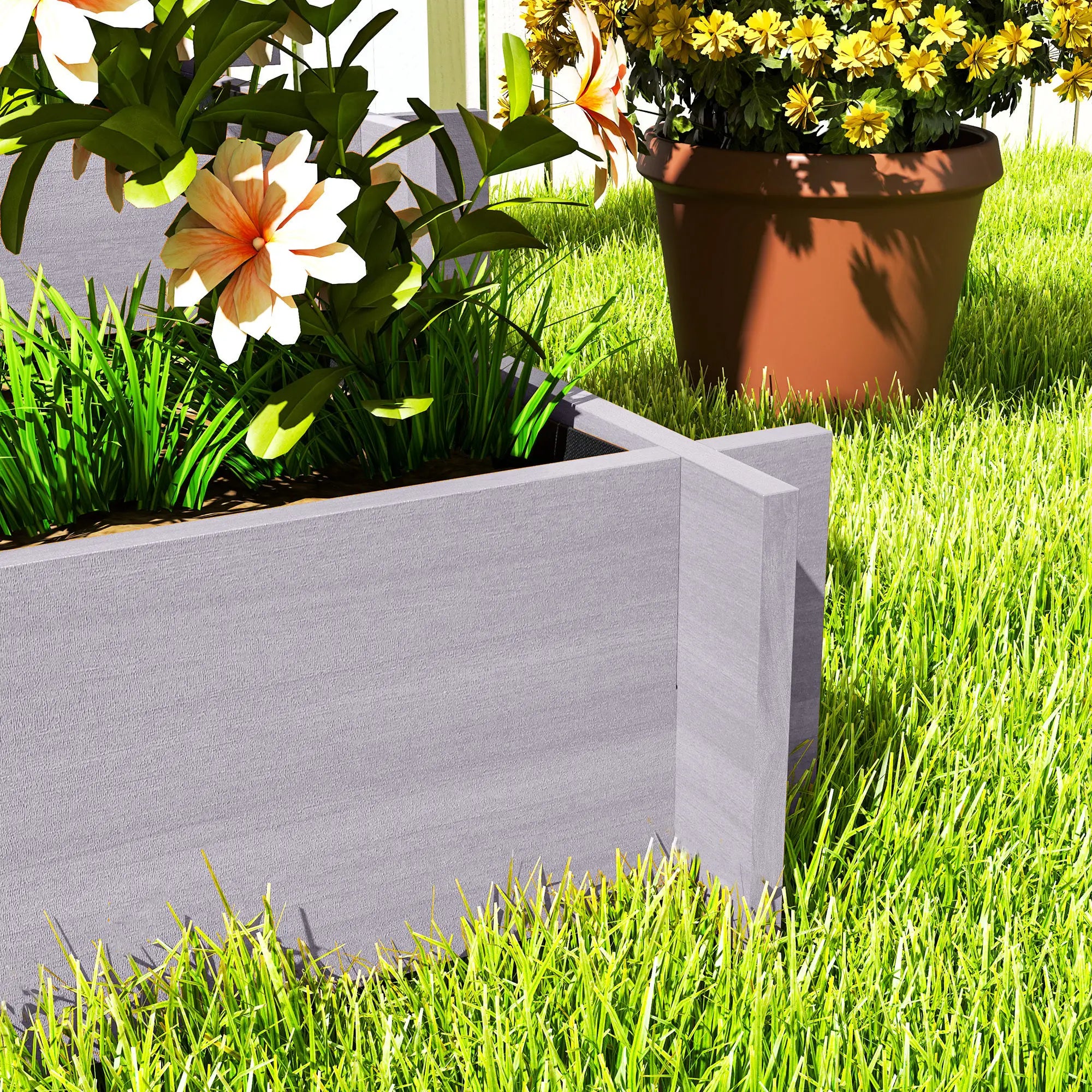 Wooden Elevated Planter Box with Trellis, 3 Tier Raised Garden Bed, Grey Raised Garden Beds at Gallery Canada