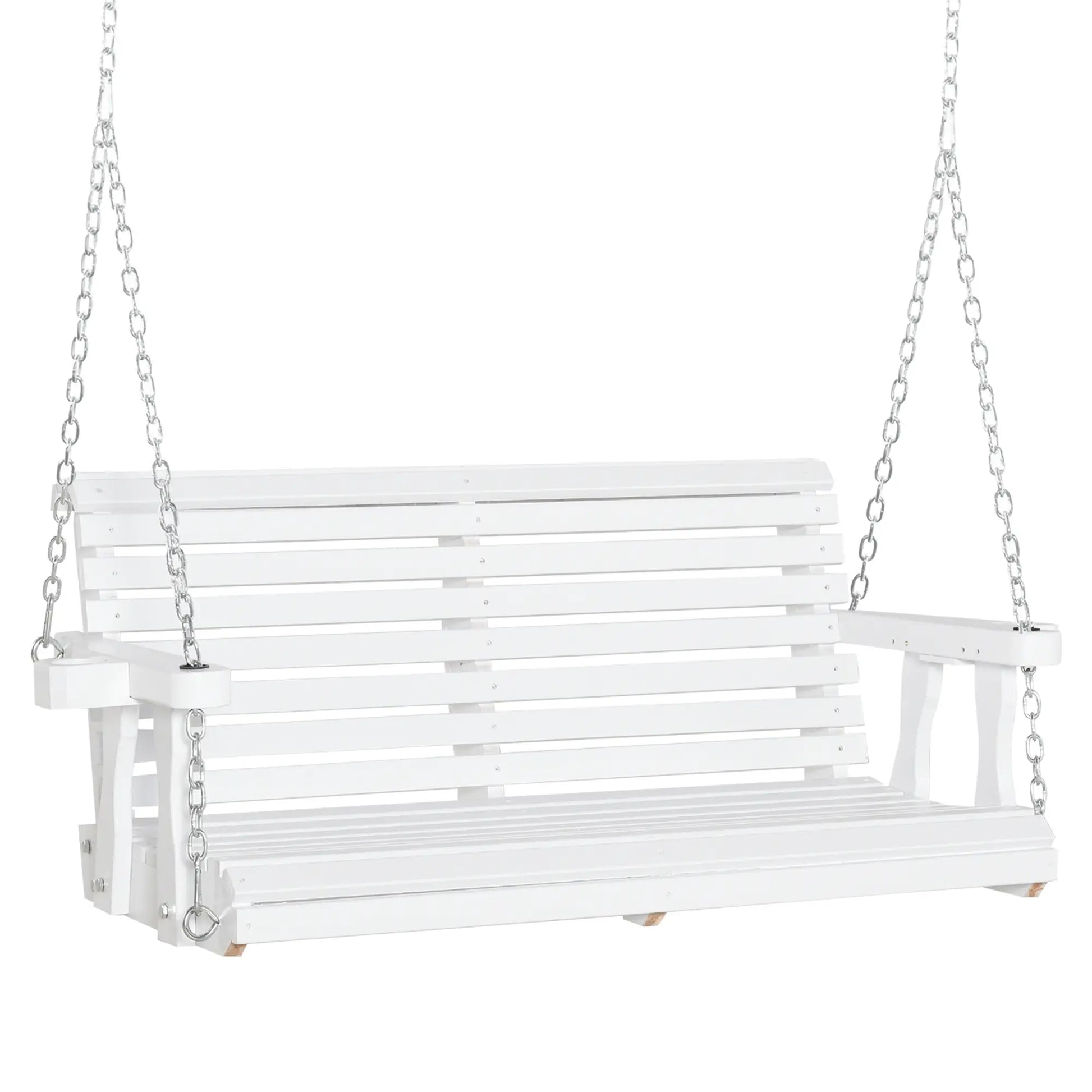 2 Seater Wooden Porch Swing, Outdoor Patio Chair with Cup Holder, White Hanging Porch Swings White at Gallery Canada