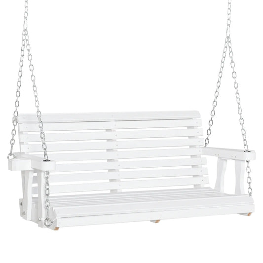 2 Seater Wooden Porch Swing, Outdoor Patio Chair with Cup Holder, White Hanging Porch Swings White at Gallery Canada