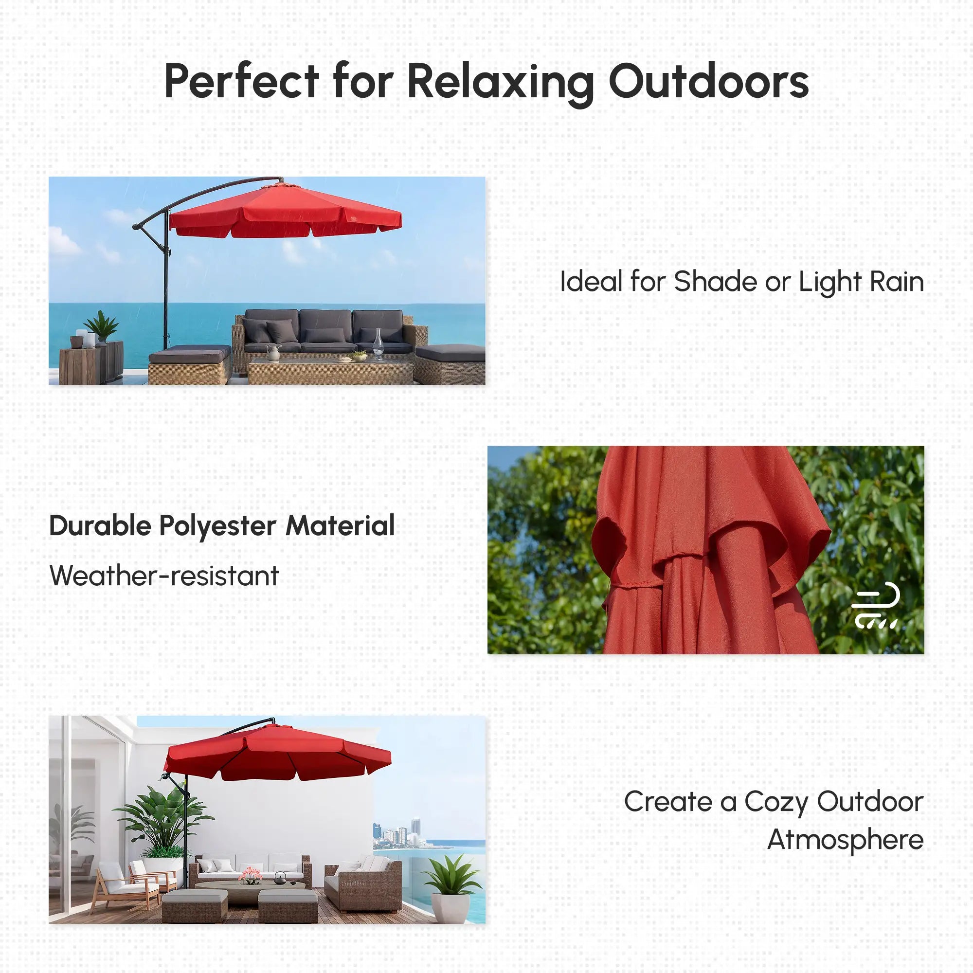 11FT Cantilever Patio Umbrella, Offset Hanging, Easy Tilt, Cross Base, Red Cantilever Umbrellas at Gallery Canada