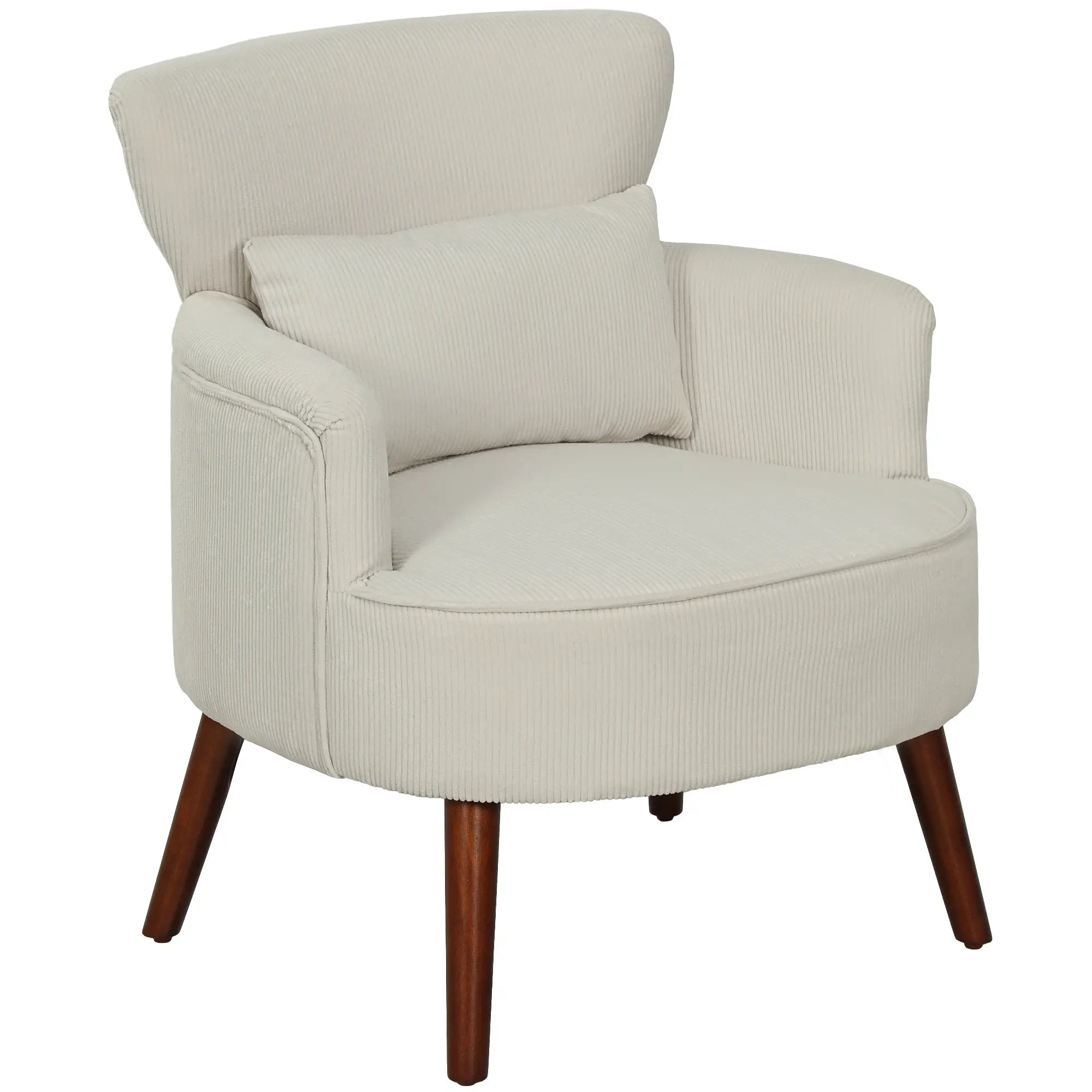 Modern Accent Chair, Upholstered Armchair with Wood Legs, Cream White Accent Chairs at Gallery Canada