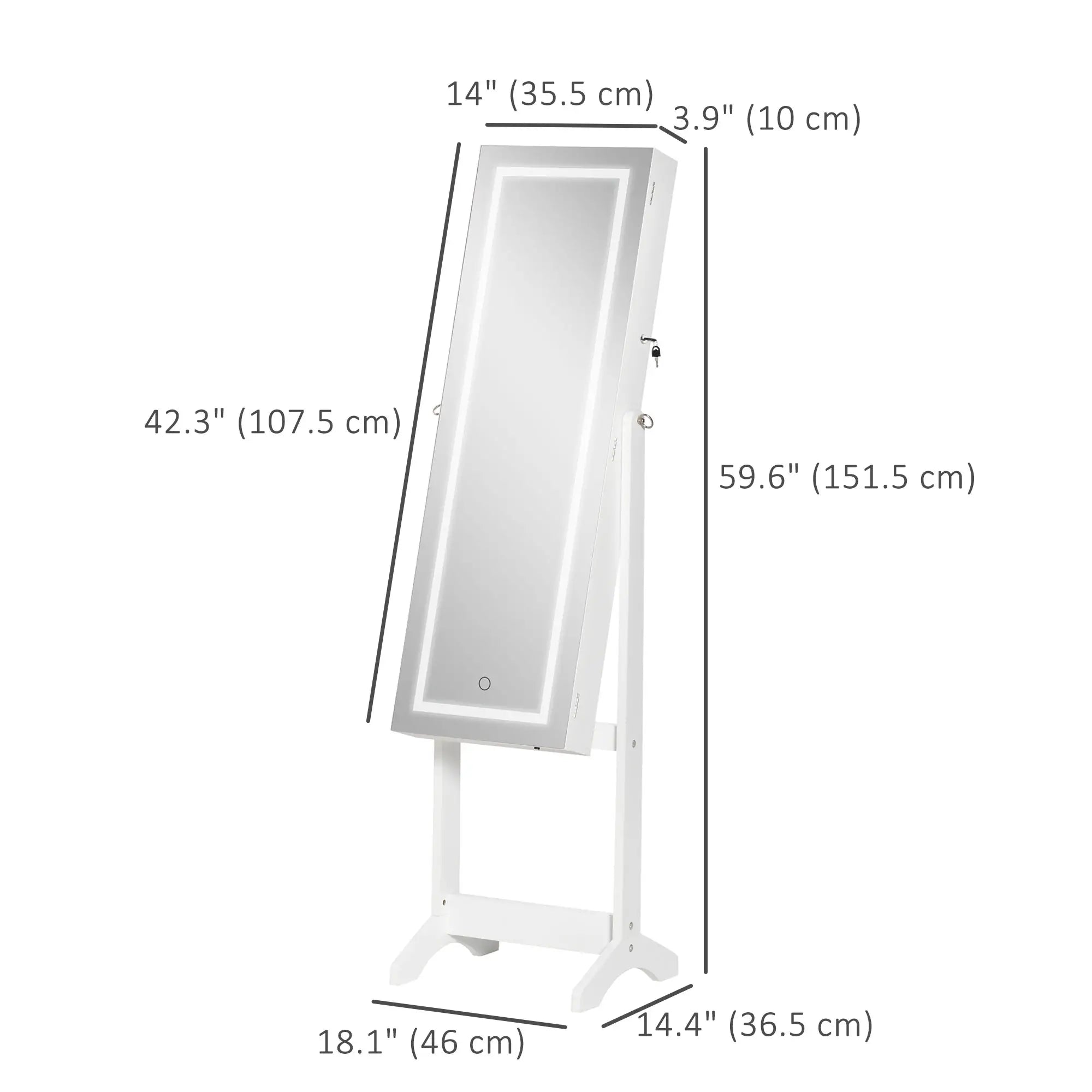 Lockable Jewelry Armoire with LED Light, Standing Mirror, White Jewelry Armoire & Jewellery Mirror Cabinets at Gallery Canada