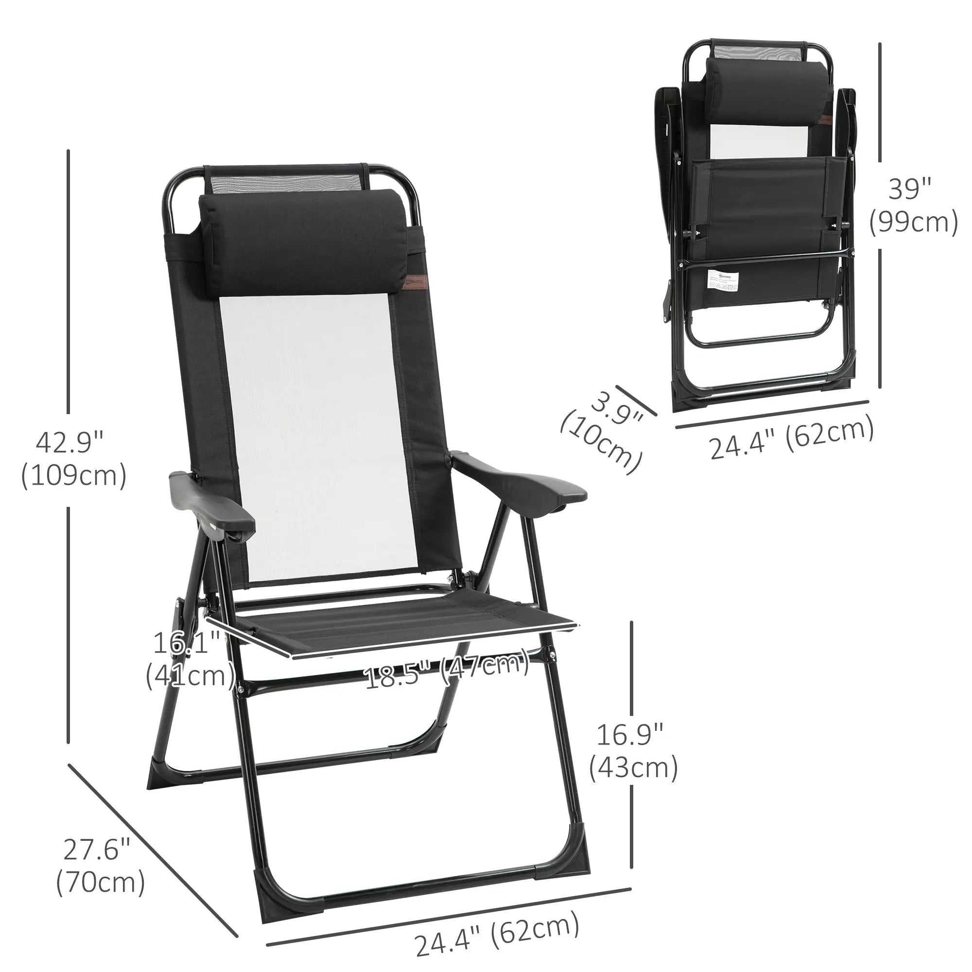 Double Camping Chairs, Foldable, Reclining, Headrest, Black Patio Chairs at Gallery Canada