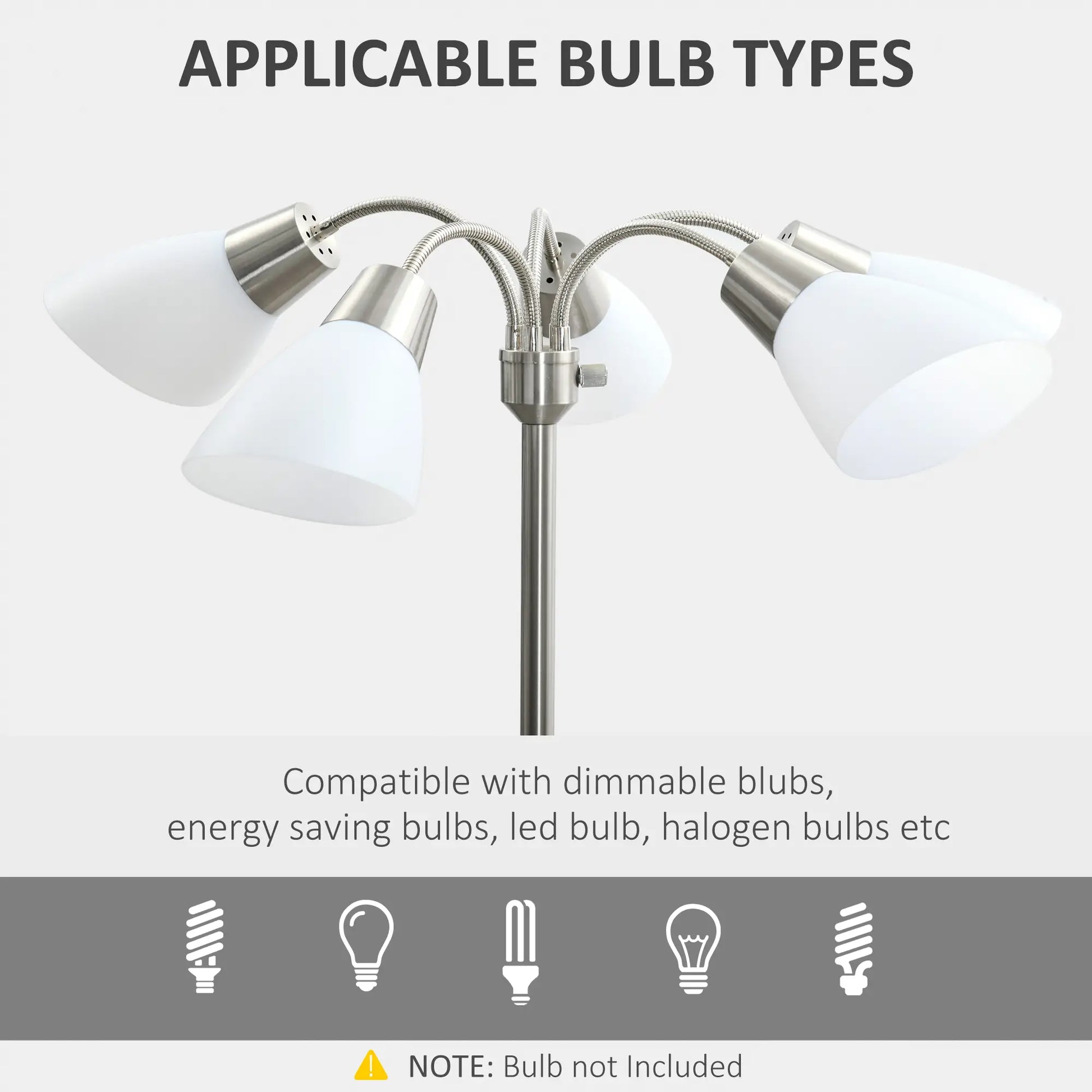 Arc Tree Floor Lamp with 5 Adjustable Rotating Lights, Modern Standing Gooseneck Reading Light for Living Room Bedroom Office, Satin Nickel Floor Lamps & Ceiling Fan Lights at Gallery Canada