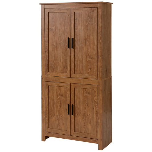64" Kitchen Pantry Cabinet, 4 Doors, 3 Adjustable Shelves, Oak Kitchen Pantry Cabinets Oak at Gallery Canada