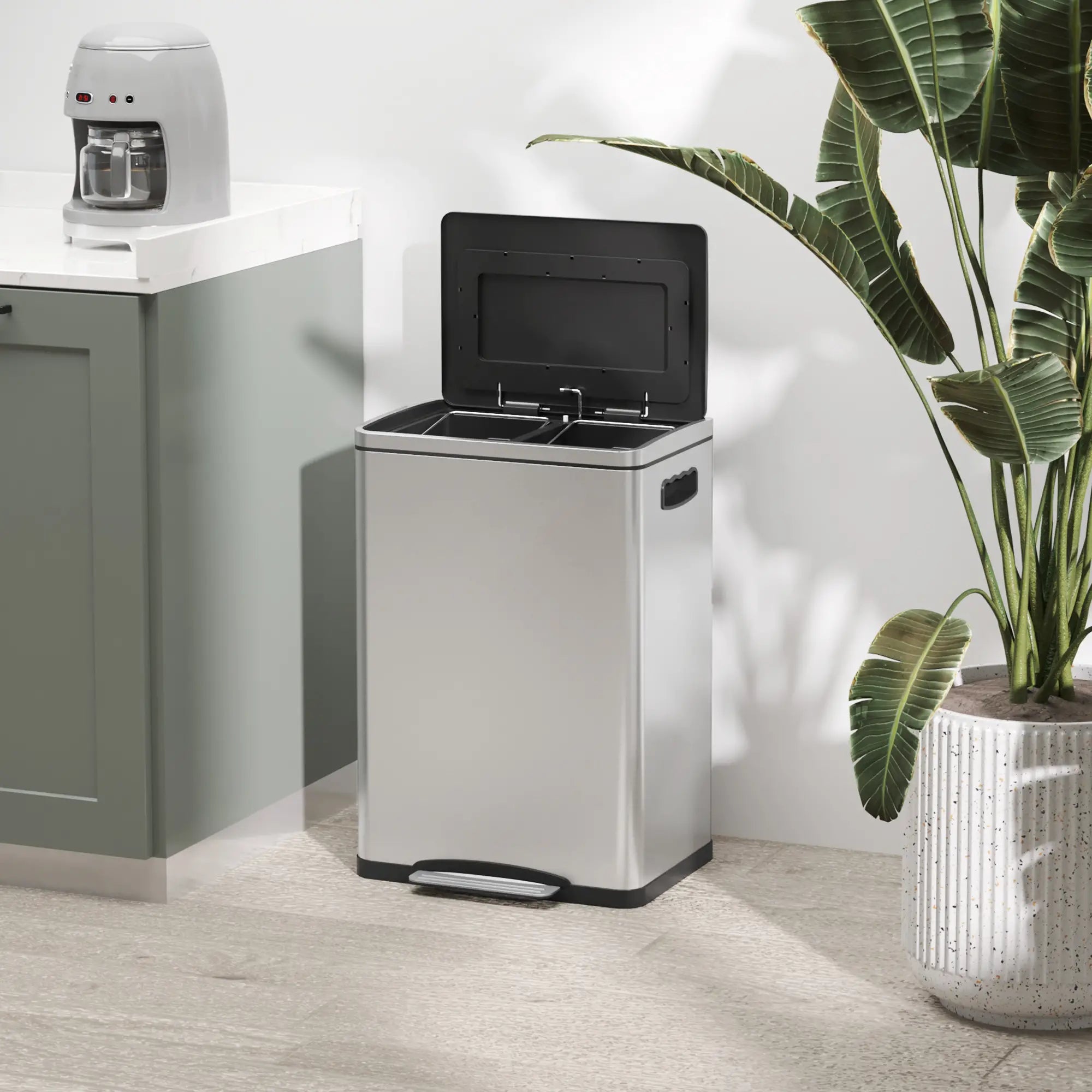 2 x 20 Liter Garbage Bin, Stainless Steel, Soft-Close Lid, Removable Bucket, Silver Household Supplies at Gallery Canada