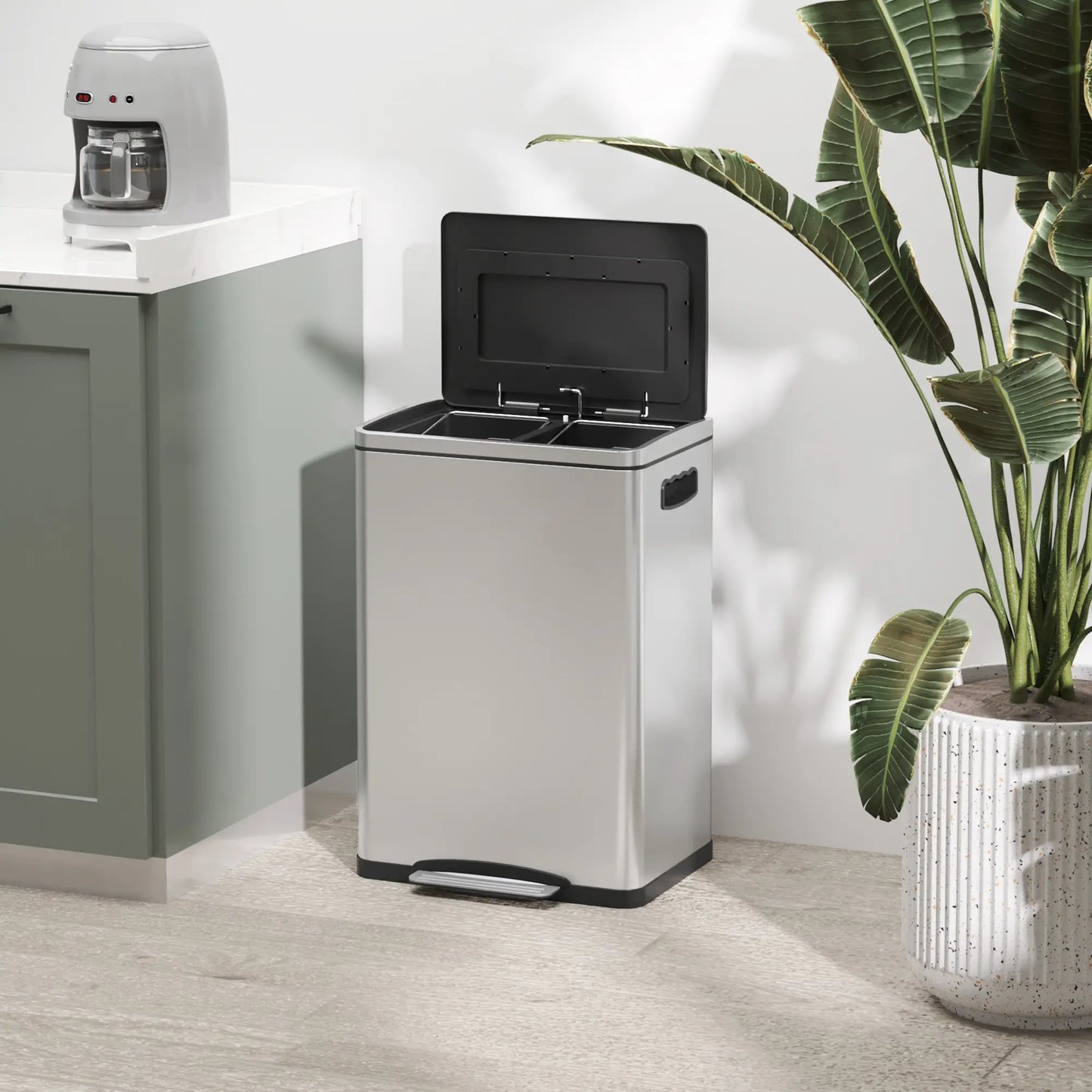 2 x 20 Liter Garbage Bin, Stainless Steel, Soft-Close Lid, Removable Bucket, Silver Household Supplies at Gallery Canada