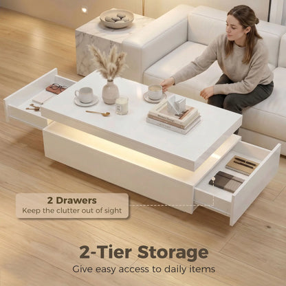 LED Coffee Table With Storage, 2-Tier, White Coffee Tables at Gallery Canada