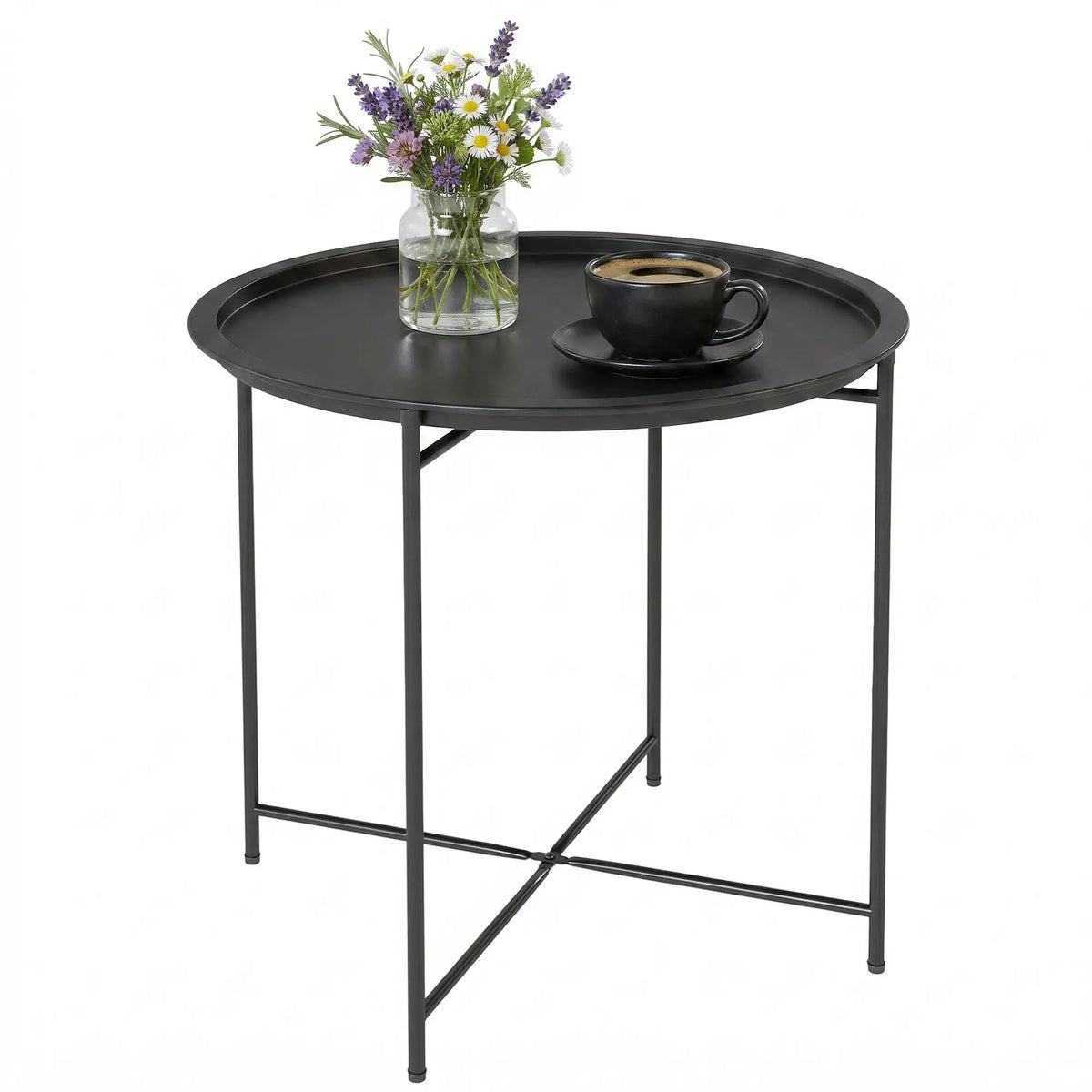 18" Outdoor Side Table, Removable Tray, Folding Legs, Black Patio Side Tables at Gallery Canada