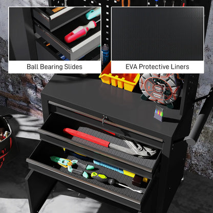 Rolling Tool Cabinet with Pegboard, Lockable Tool Chest, Mobile Tool Storage Organizer for Garage and Workshop, Black Tool Organizers at Gallery Canada