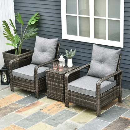 3-Piece Wicker Patio Set, Rattan Bistro with Storage Table, Grey Bistro Sets at Gallery Canada