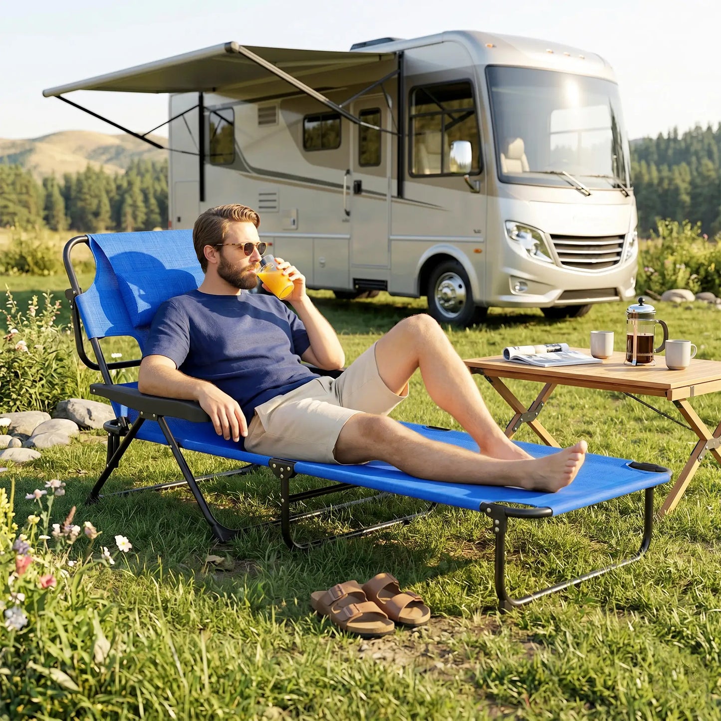 Folding Lounge Chair, Reclining Back, Dark Blue Lounger Chairs at Gallery Canada