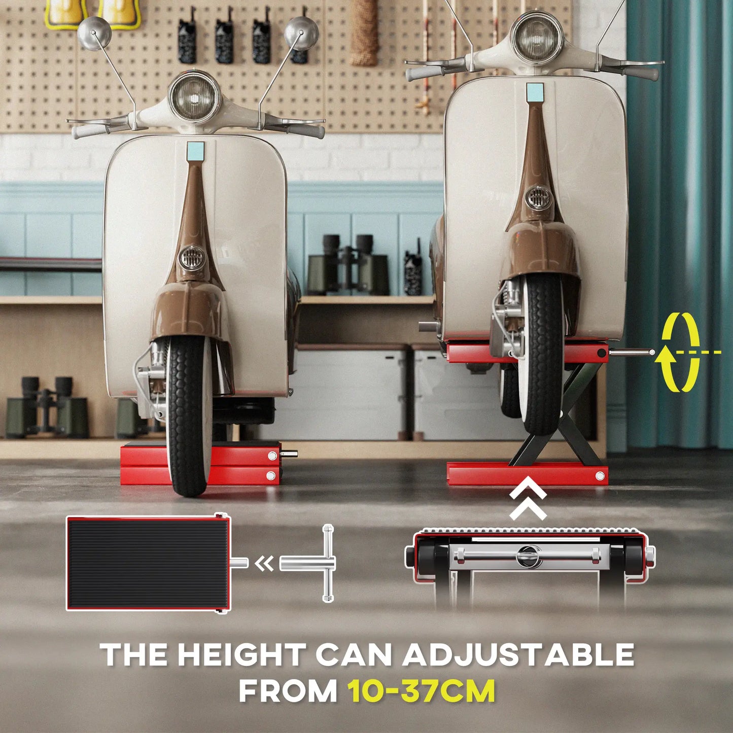 1100lbs Motorcycle Jack, Adjustable Scissor Lift, Anti-Slip Deck, Red Bike Trainer Stands at Gallery Canada