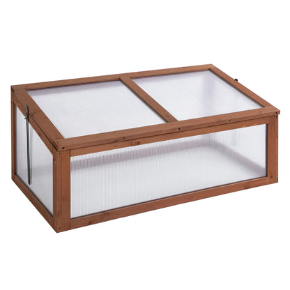 39" x 26" x 16" Wooden Cold Frame, Tilted Top Cover, Polycarbonate Planter Box, Brown Greenhouses Brown at Gallery Canada