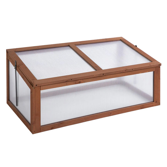 39" x 26" x 16" Wooden Cold Frame, Tilted Top Cover, Polycarbonate Planter Box, Brown Greenhouses Brown at Gallery Canada