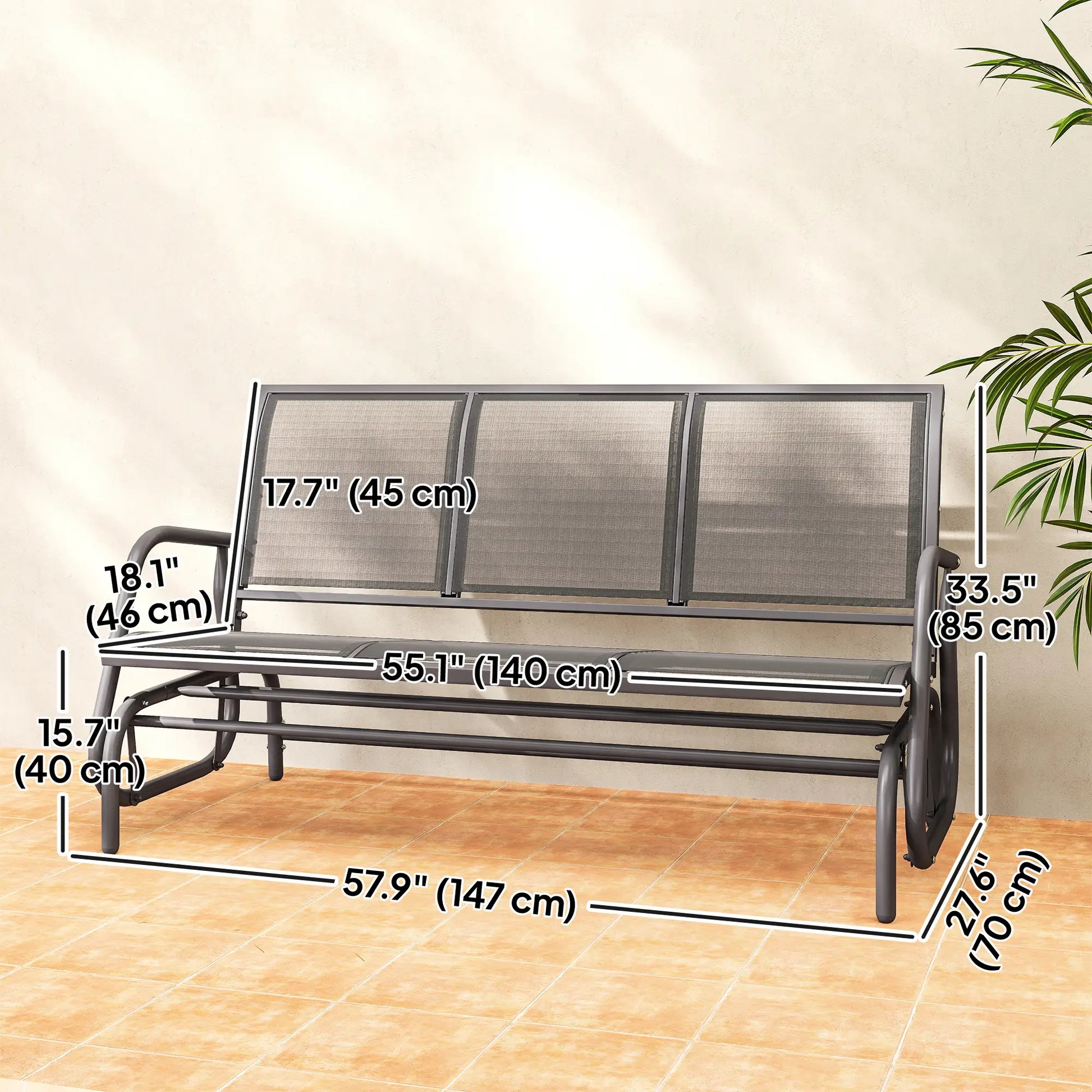 3-Seat Outdoor Glider Chair, Steel Frame, Sling Fabric Seat, Grey Outdoor Gliders at Gallery Canada