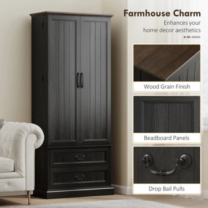 72 Inch LED Kitchen Pantry Cabinet, 10 Shelves, 2 Drawers, Black Kitchen Pantry Cabinets at Gallery Canada