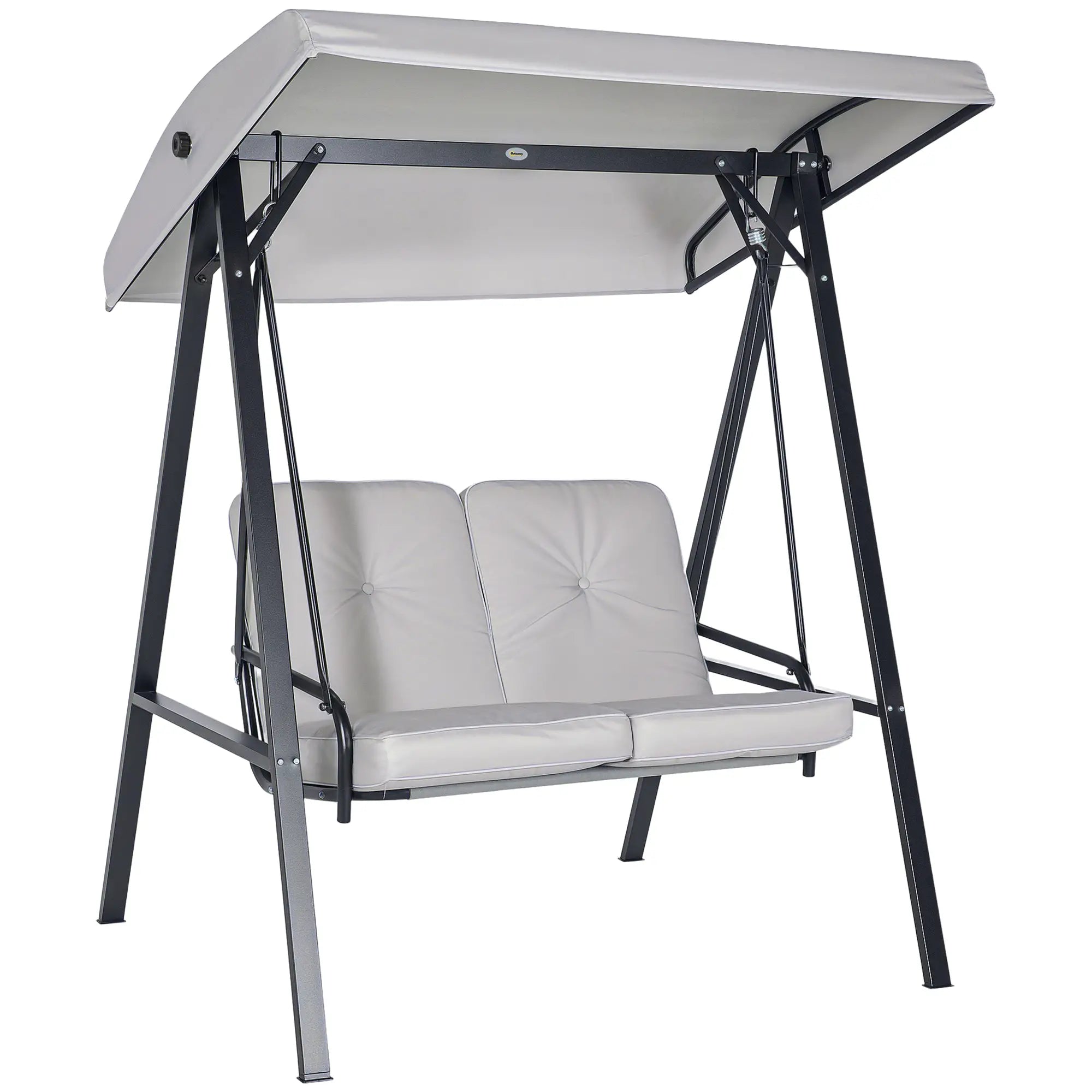 2-Seater Outdoor Porch Swing, Adjustable Canopy, Grey Patio Swings with Stand at Gallery Canada
