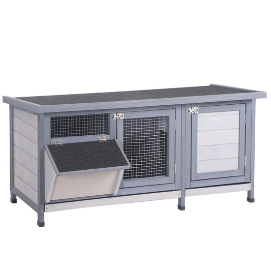 Wooden Rabbit Hutch Bunny Cage Guinea Pig House Outdoor with Sliding Out Tray, Openable Roof, Feeding Trough, Grey - Gallery Canada