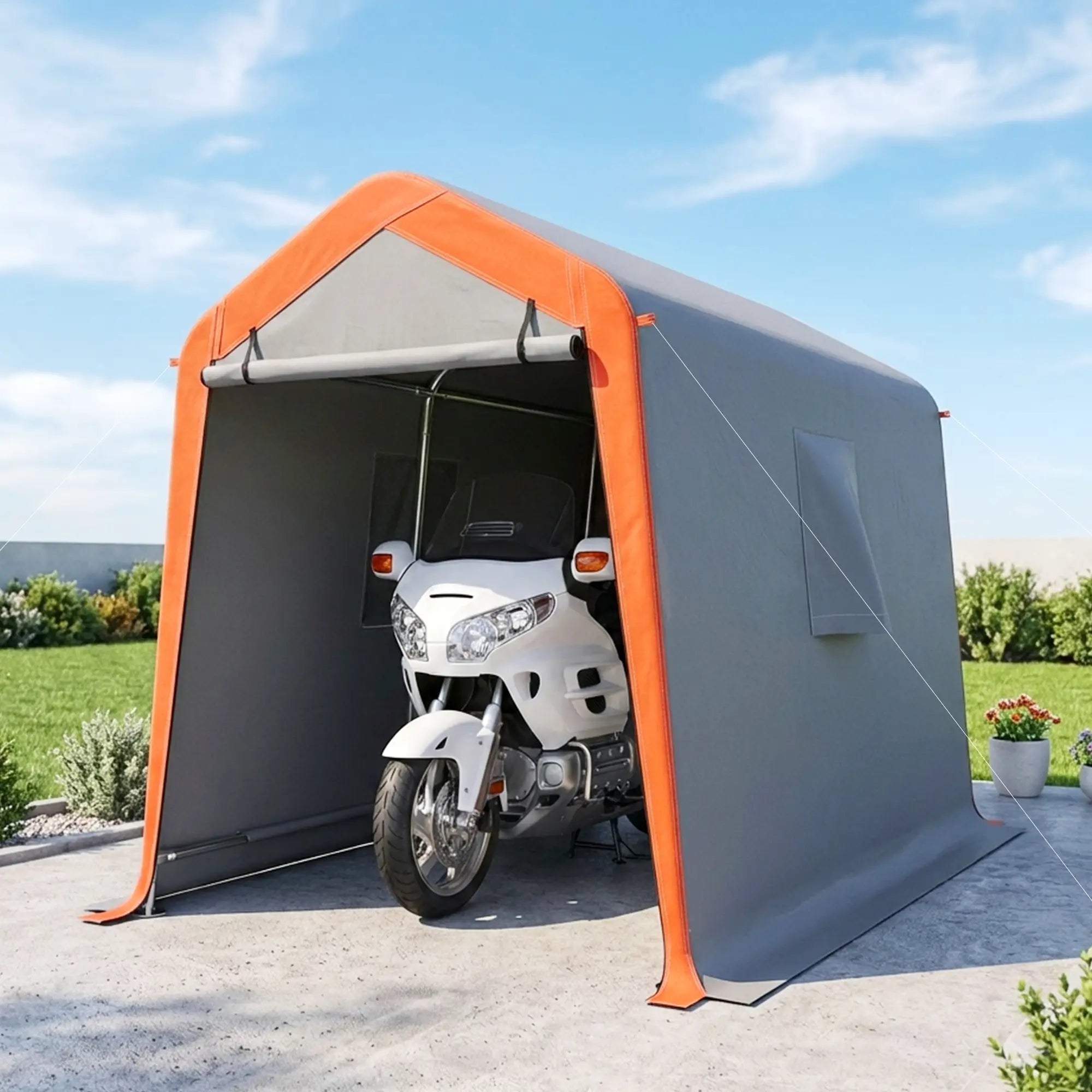 6' x 8' Portable Storage Shed Tent, Waterproof Motorcycle Bike Tent, Light Grey Car Shelters at Gallery Canada