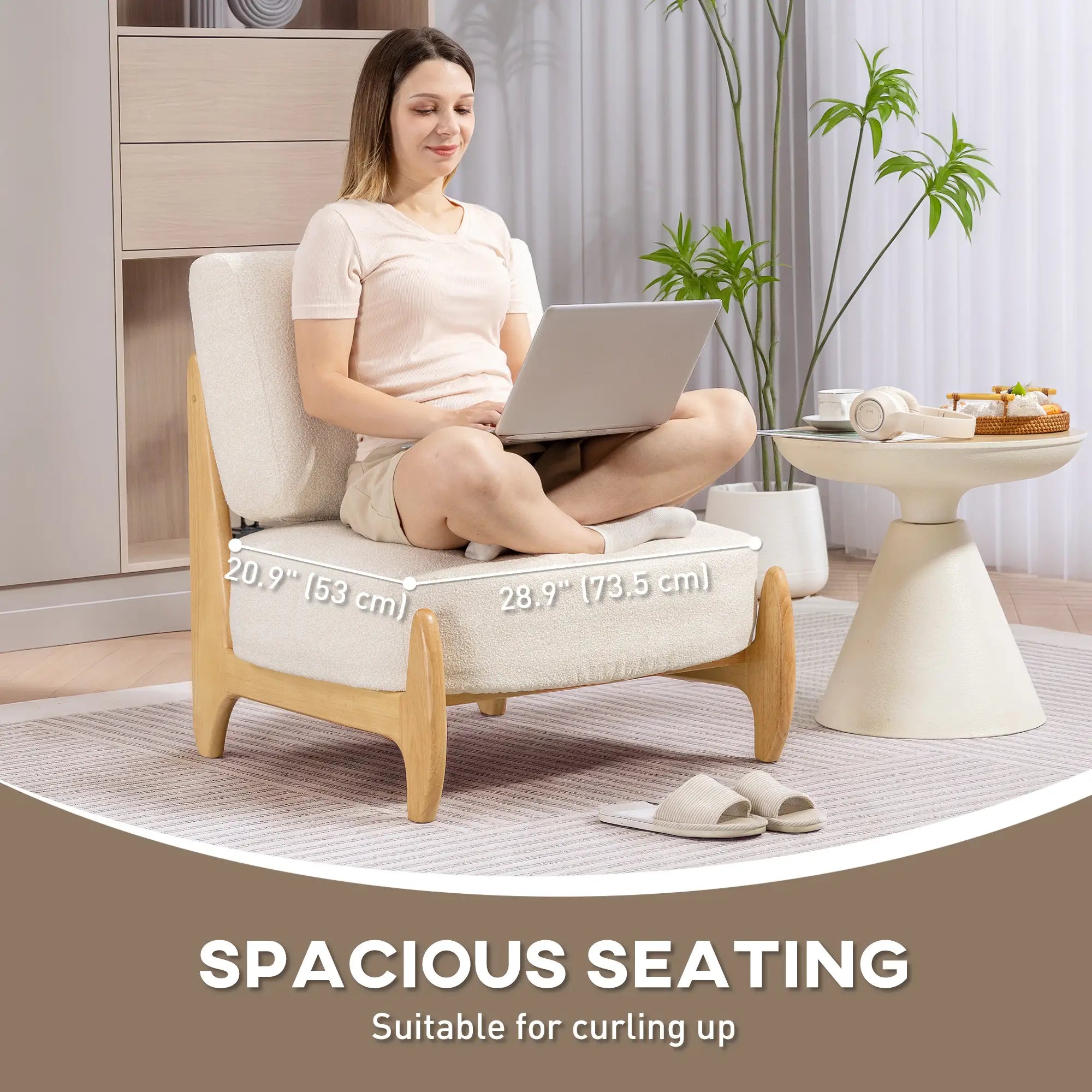 Accent Chair, Rubber Wood Frame, Wide Seat, Modern Chenille, Thick Cushion, Cream White Accent Chairs at Gallery Canada