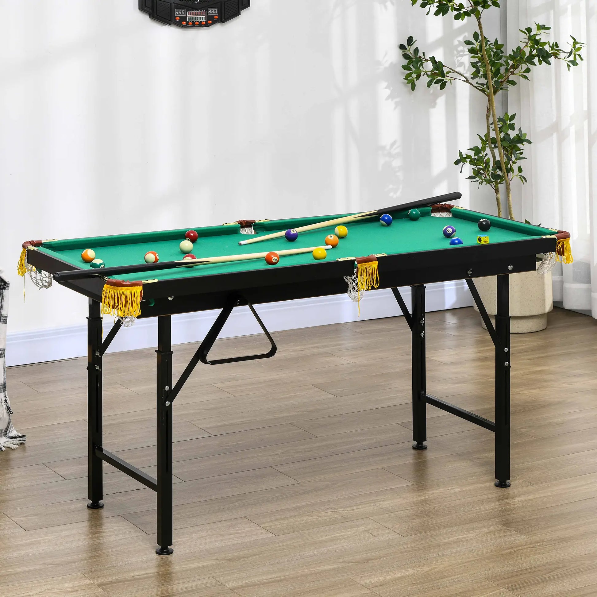 55 Folding Pool Table Set, Adjustable Height, 2 Cues, 16 Balls, Green Game Tables at Gallery Canada
