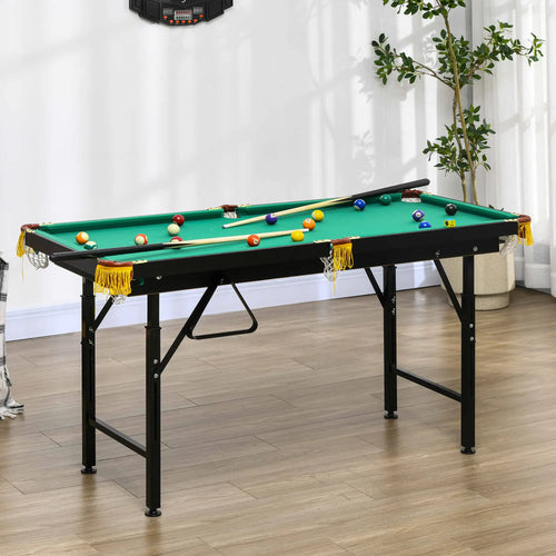 55 Folding Pool Table Set, Adjustable Height, 2 Cues, 16 Balls, Green