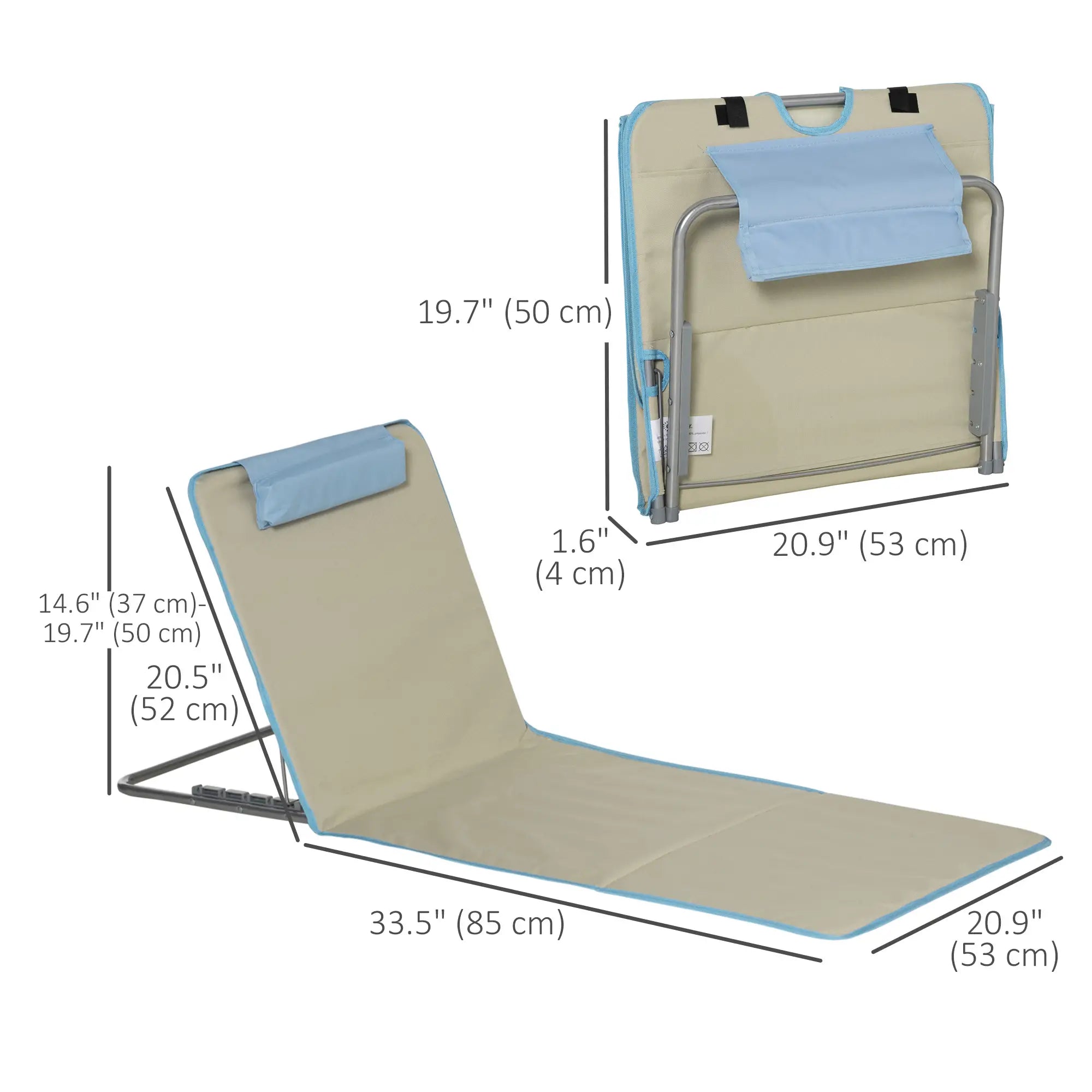 Set of 2 Beach Lounge Chairs, Folding Mat, Adjustable Back, Steel Frame, Beige Beach Accessories at Gallery Canada