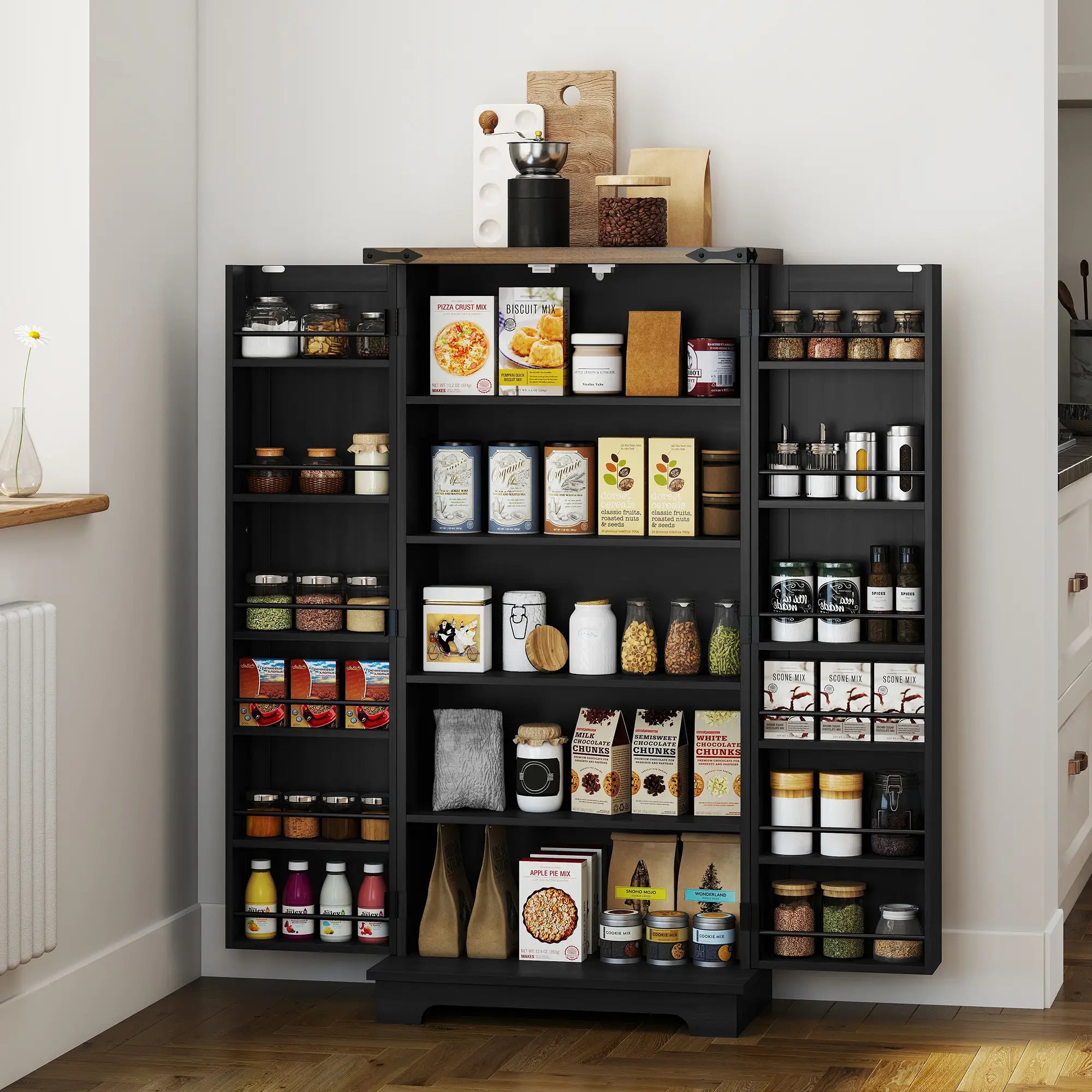 47 Inch Kitchen Pantry Cabinet, Adjustable Shelves, Black Kitchen Pantry Cabinets at Gallery Canada