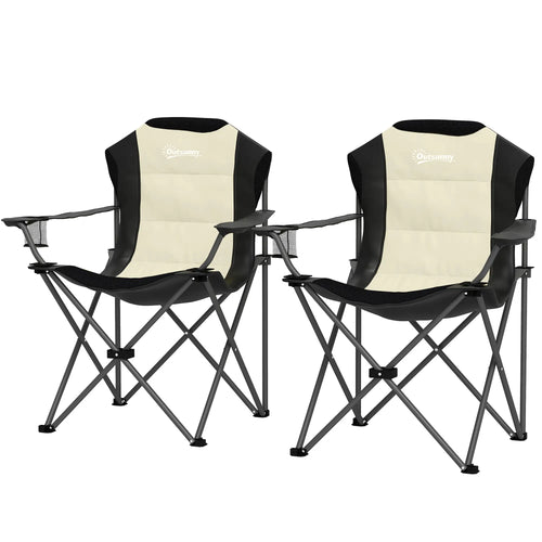 2 Pack Folding Camping Chairs, High Back w/ Cup Holder, Padded, Cream