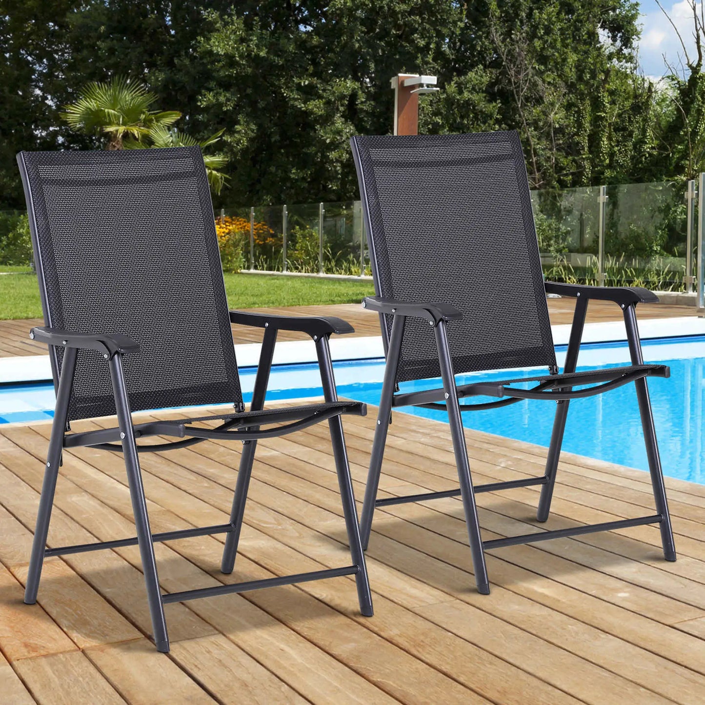2-Piece Folding Dining Chair Set, Outdoor Furniture with Armrests, Black Patio Chairs at Gallery Canada