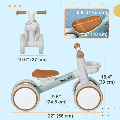 Toddler Balance Bike, Adjustable Seat, Removable Basket, 4 Silent Wheels, Green Riding & Rocking Toys at Gallery Canada
