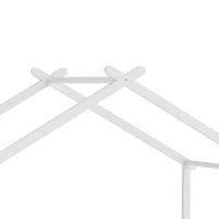 Cadre de lit jumeau, lit de maison en bois massif avec toit, garde-corps, sans sommier à ressorts, blanc