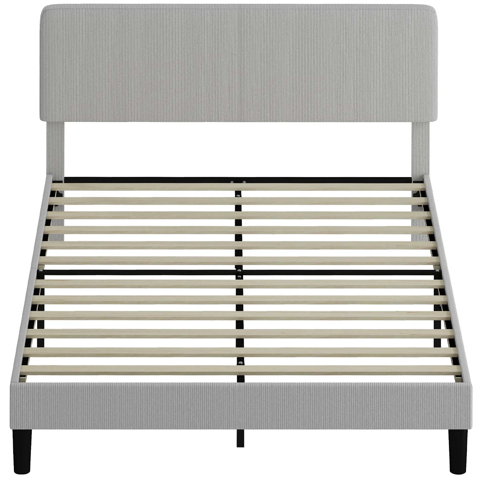 Queen Size Bed Frame, Adjustable Upholstered Headboard, Wood Slat Support, Light Grey Bed Frames Light Grey at Gallery Canada
