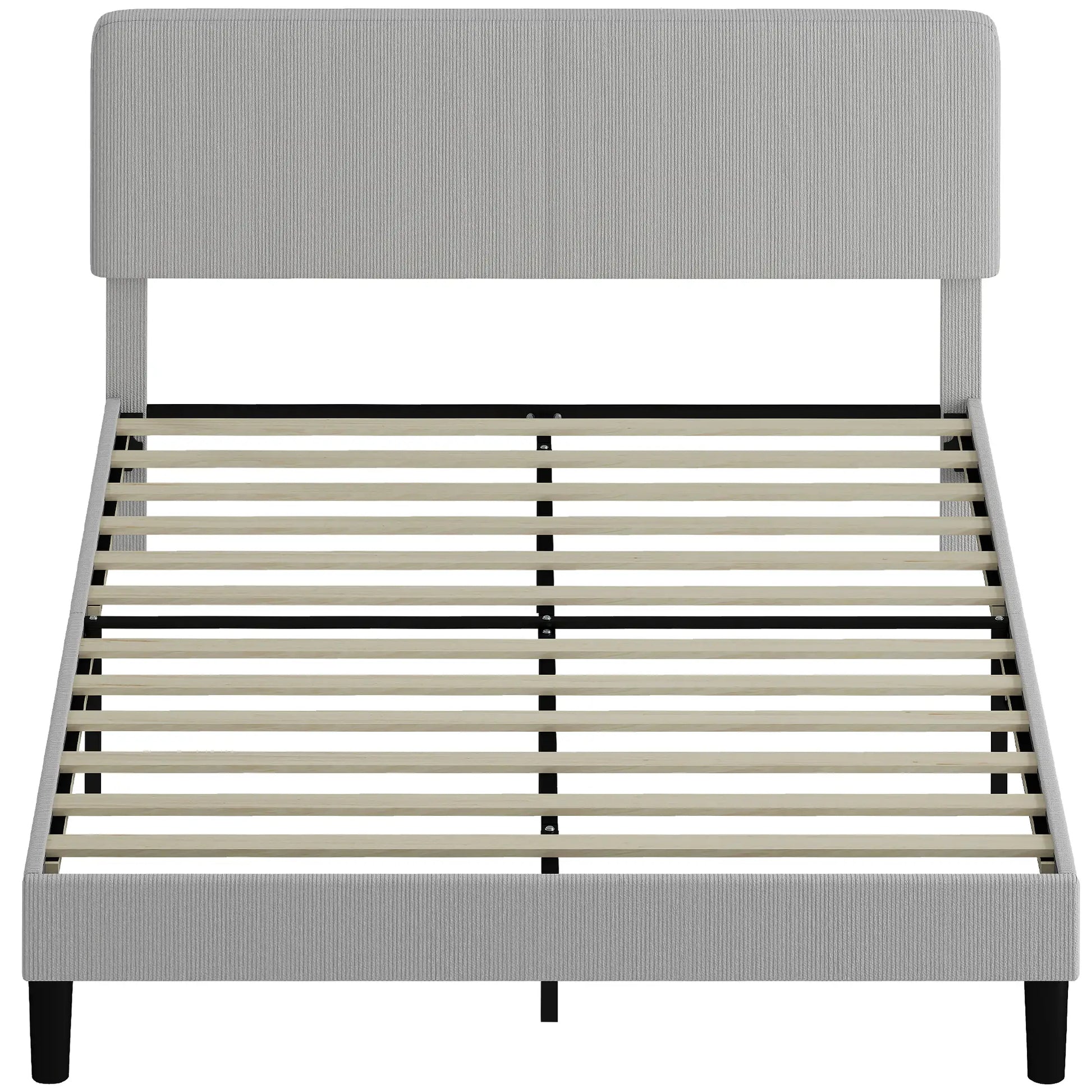 Queen Size Bed Frame, Adjustable Upholstered Headboard, Wood Slat Support, Light Grey Bed Frames Light Grey at Gallery Canada