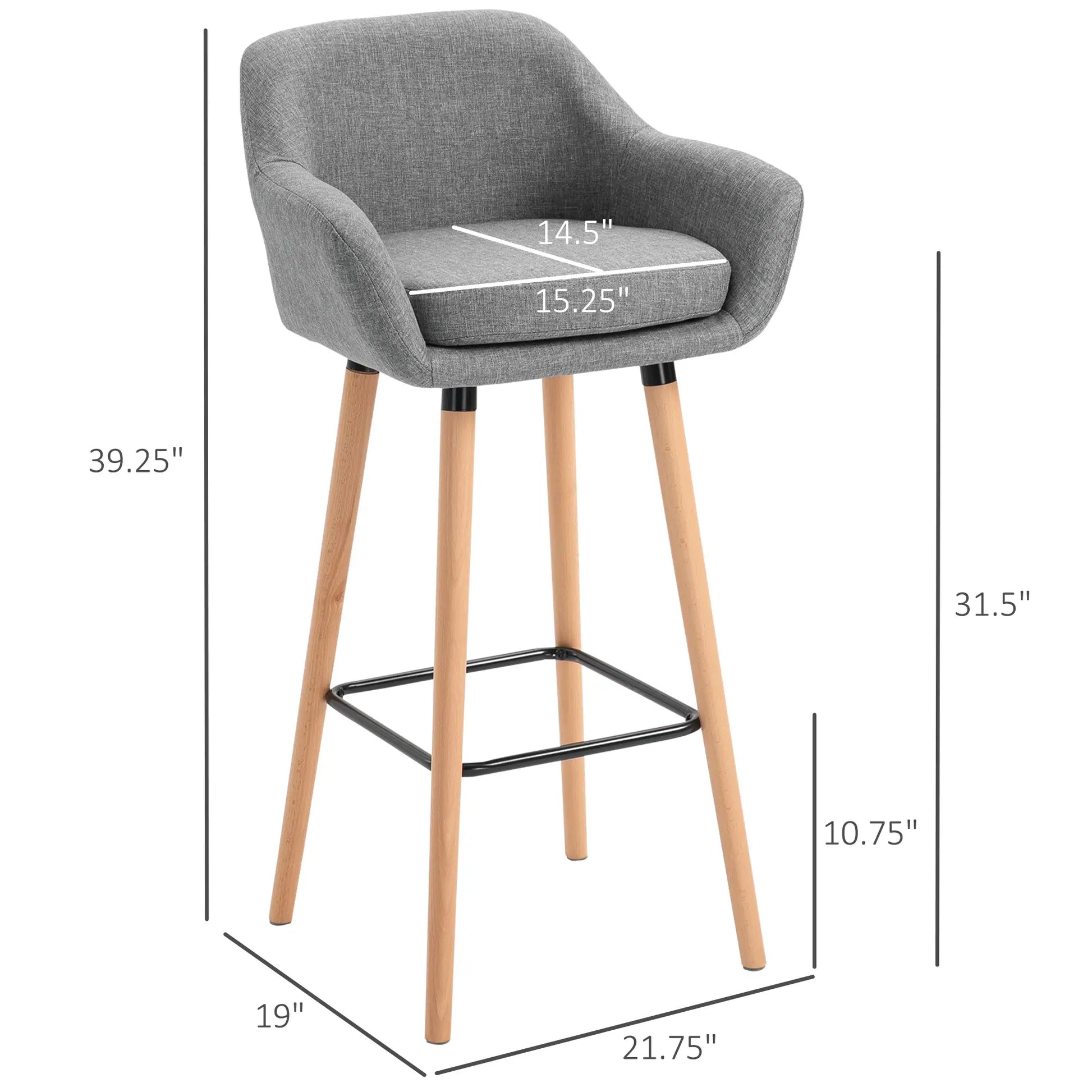 Modern Fabric Bar Stools Set of 2, Metal Frame, Wood Legs, Grey Bar Stools at Gallery Canada