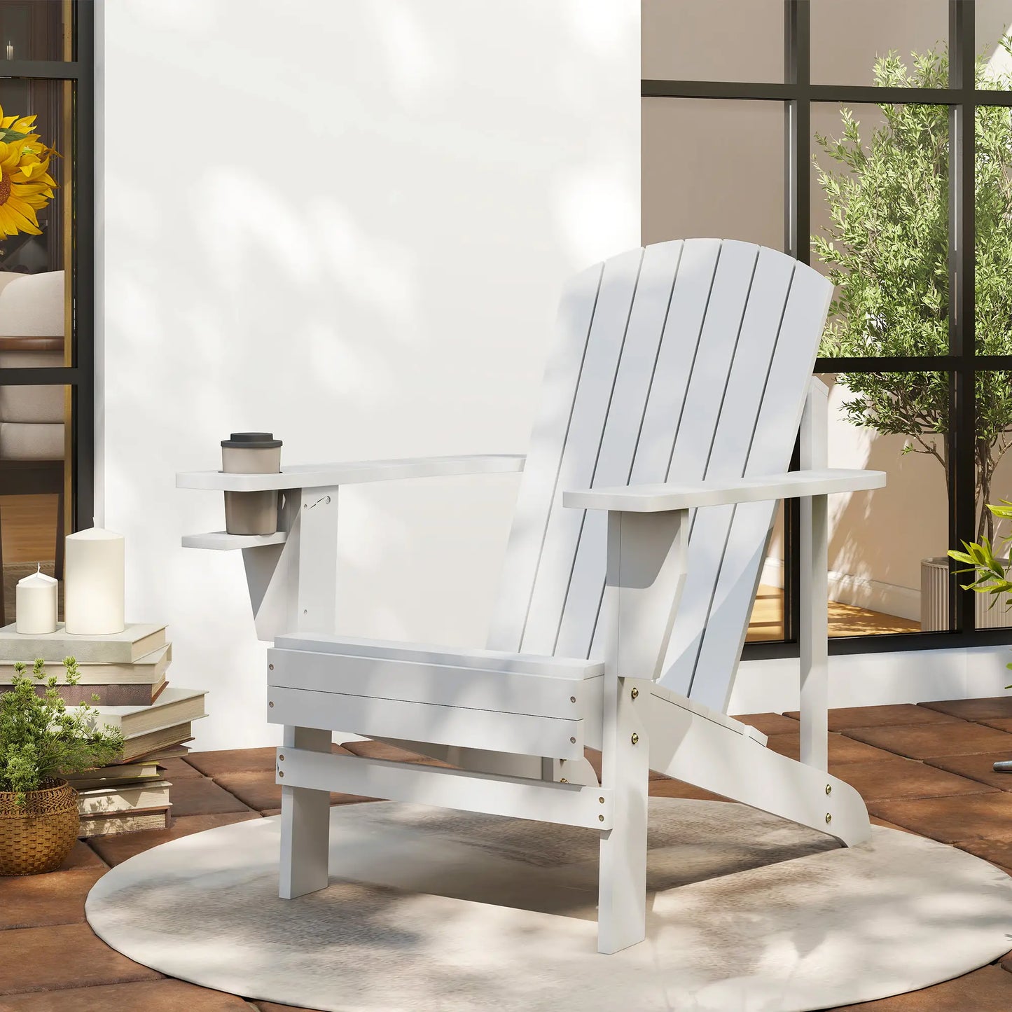 Classic Adirondack Chair, Garden Deck Chair with Cup Holder, White Patio Chairs at Gallery Canada