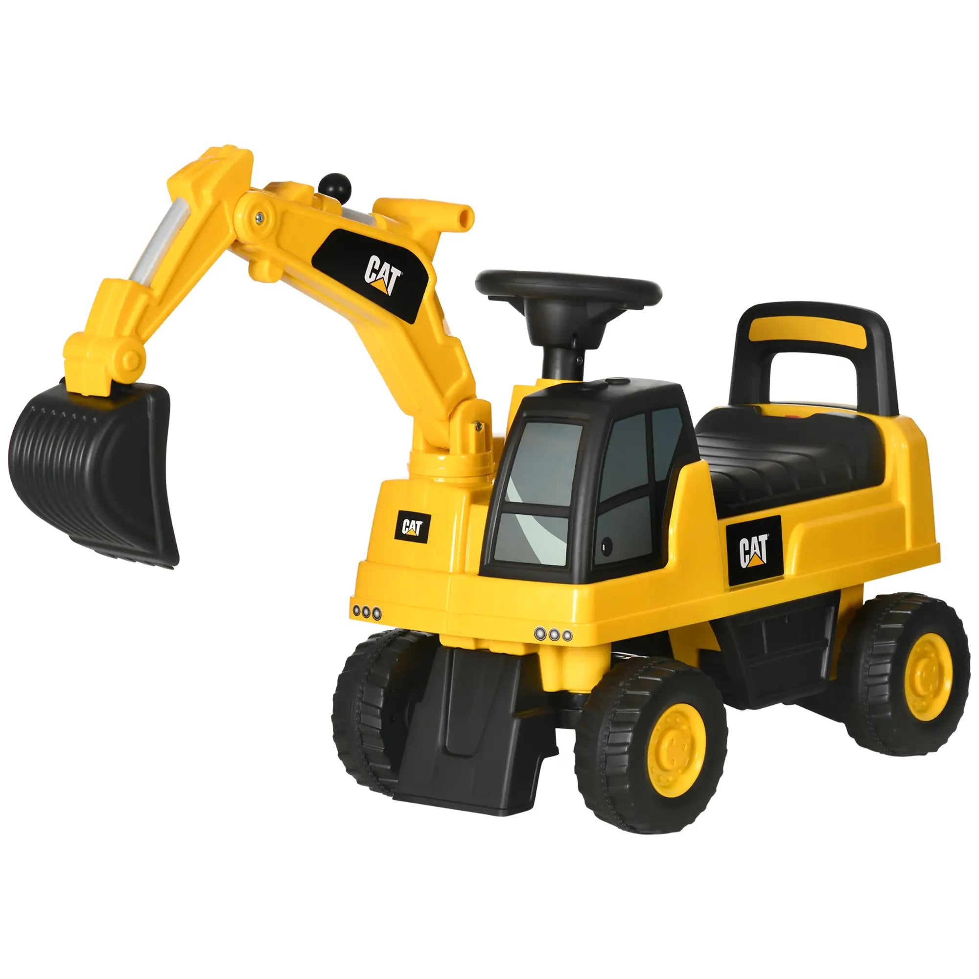 Kids Excavator Ride On Toy, Manual Shovel, Horn, Storage, 18-36 Months, Yellow