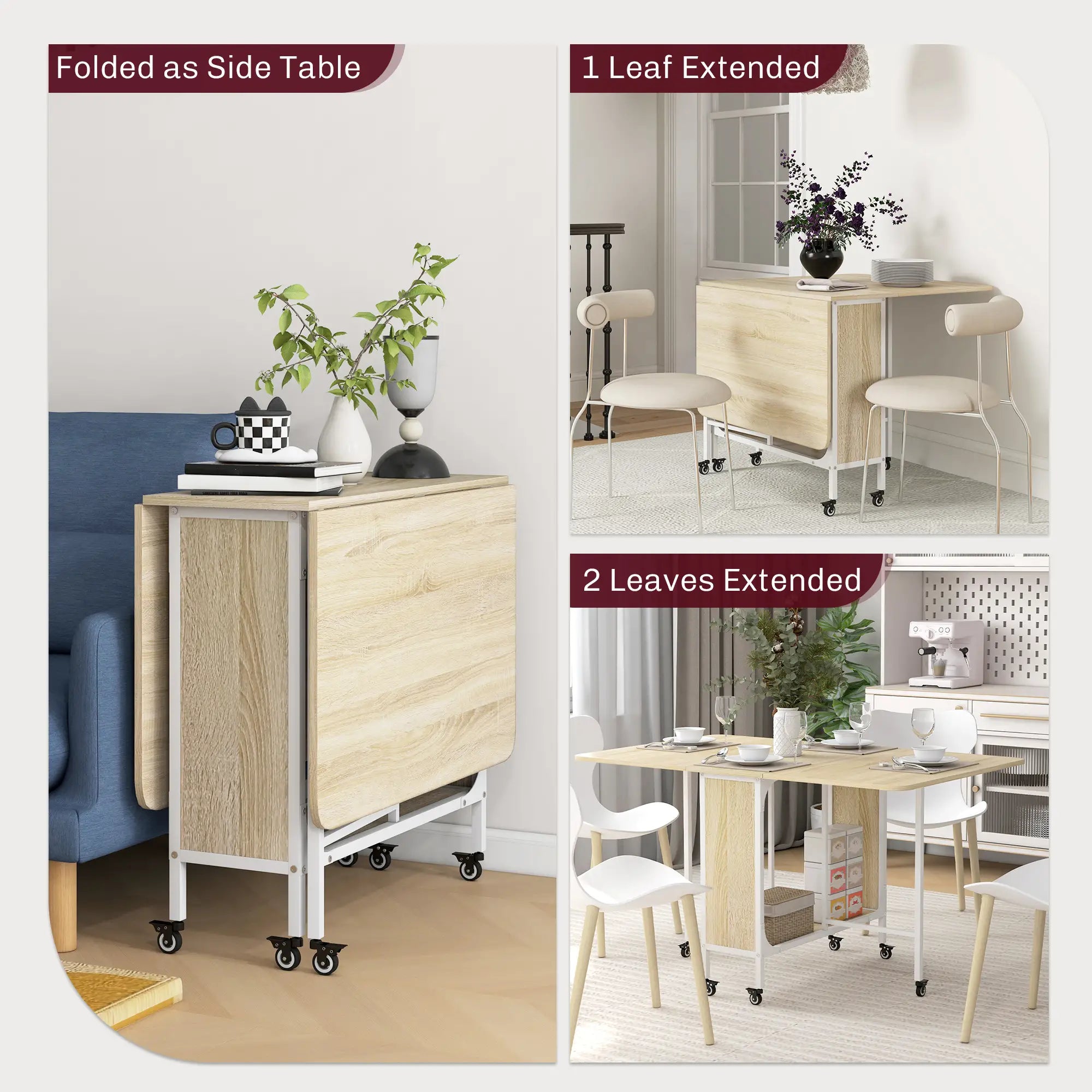 Folding Dining Table, Extendable Kitchen Table With Storage Shelf, Natural Wood Dining Tables at Gallery Canada