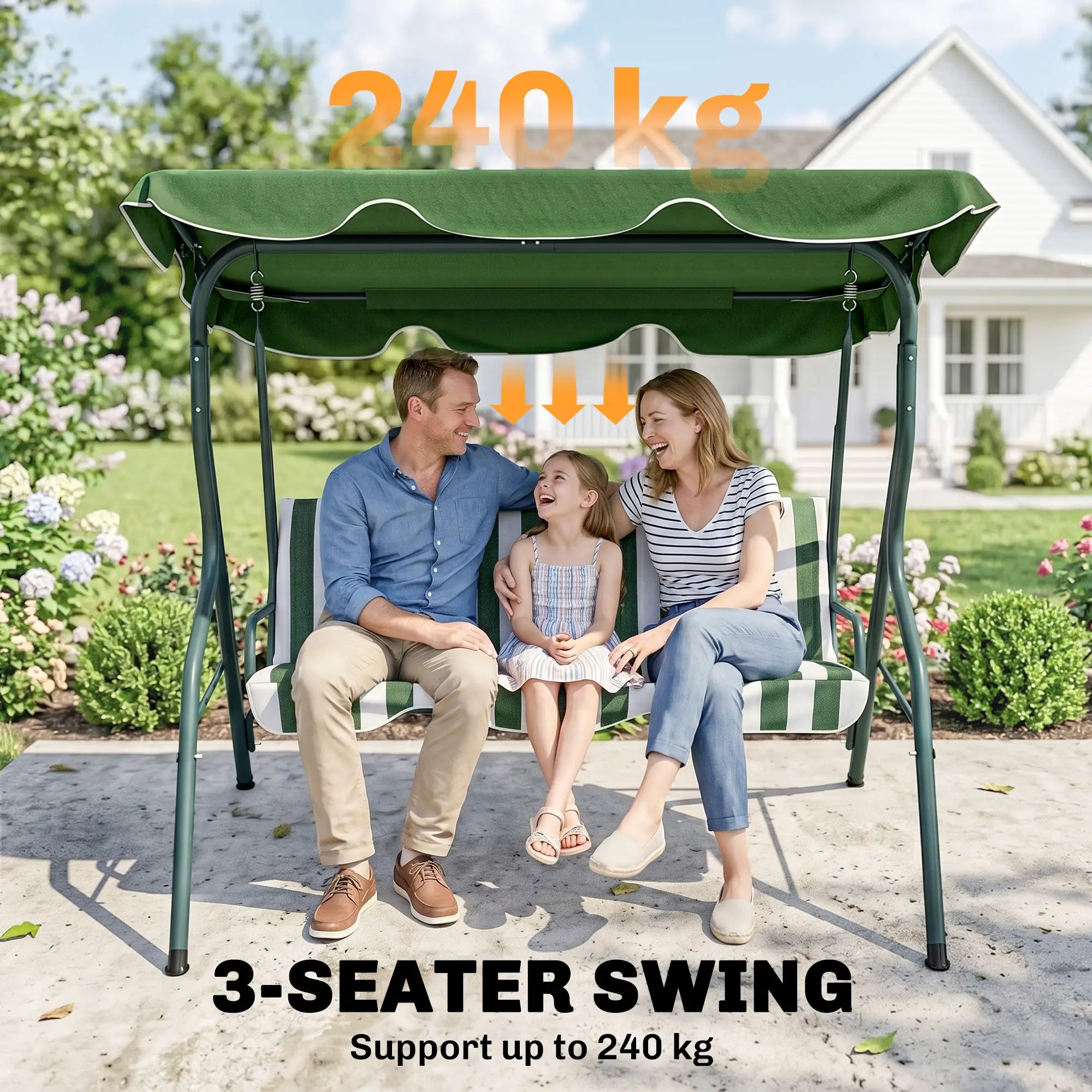 Outdoor Porch Swing, Adjustable Canopy, 3-Seater, Green Patio Swings with Stand at Gallery Canada